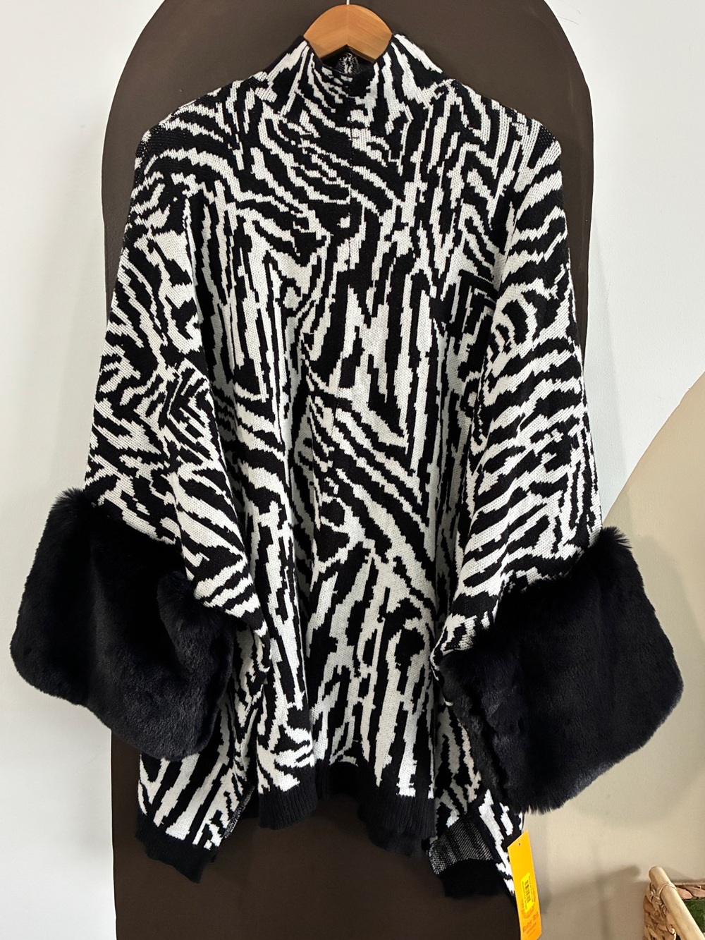 Ruby Rd Bet on Red Zebra Faux Fur Cuff Poncho Sweater NWT One Size